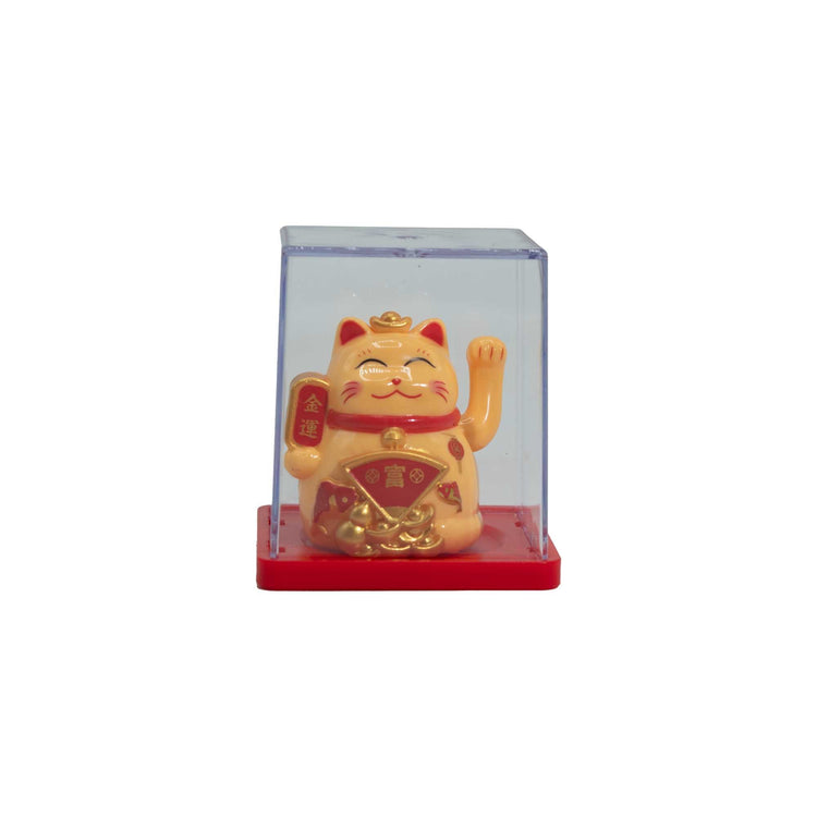 Mini Gato de la Suerte Solar Amarillo en Caja