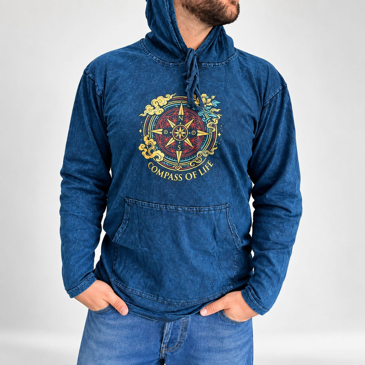 Sudadera con capucha azul Brújula de la vida – Talla S