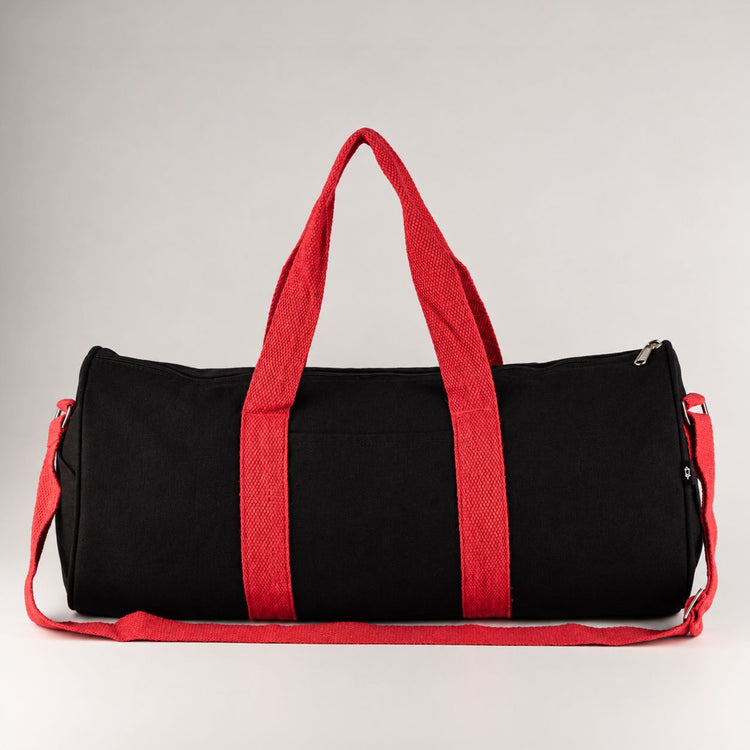 Bolsa de deporte de algodón canvas - Negra con asas rosa cereza