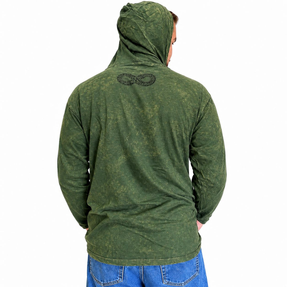 Sudadera con capucha verde azulado vintage – Talla XL