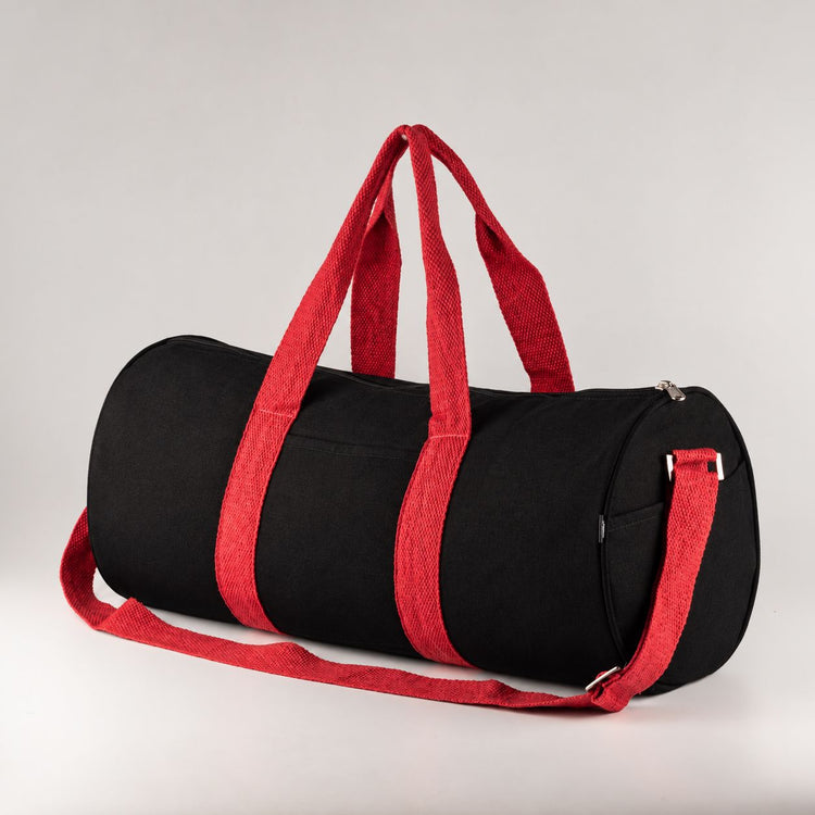 Bolsa de deporte de algodón canvas - Negra con asas rosa cereza