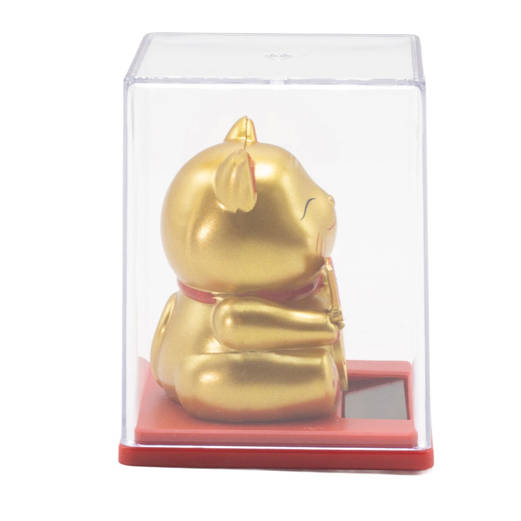 Mini Gato de la Suerte Solar Dorado en Caja