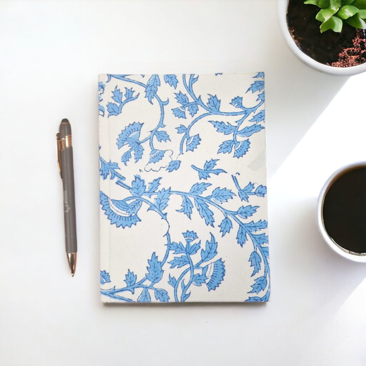 Cuaderno Encuadernado en Algodón 20x15 cm - Floral Azul Pálido