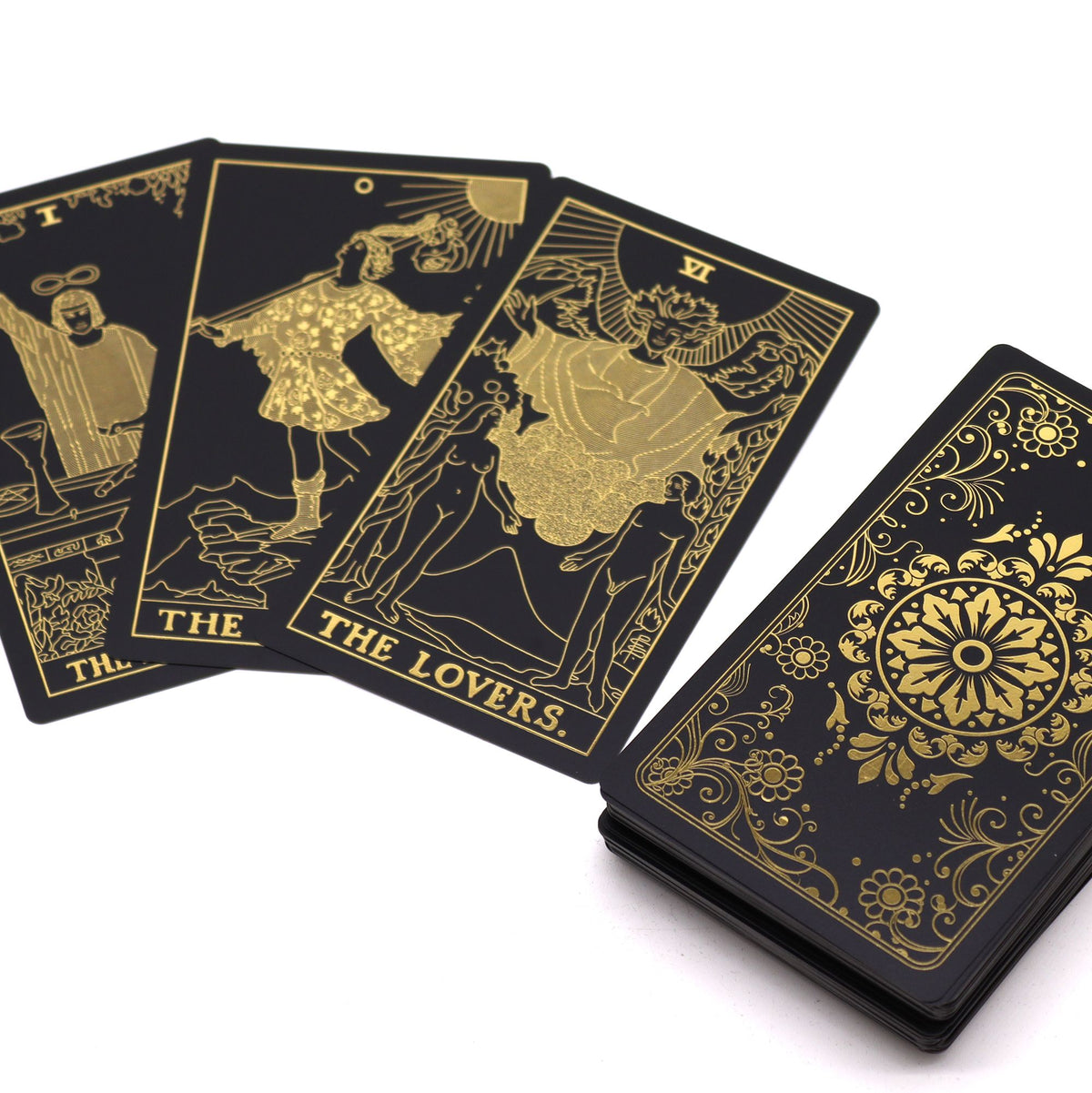 Tarot negro y dorado – 78 cartas con libro y caja de regalo