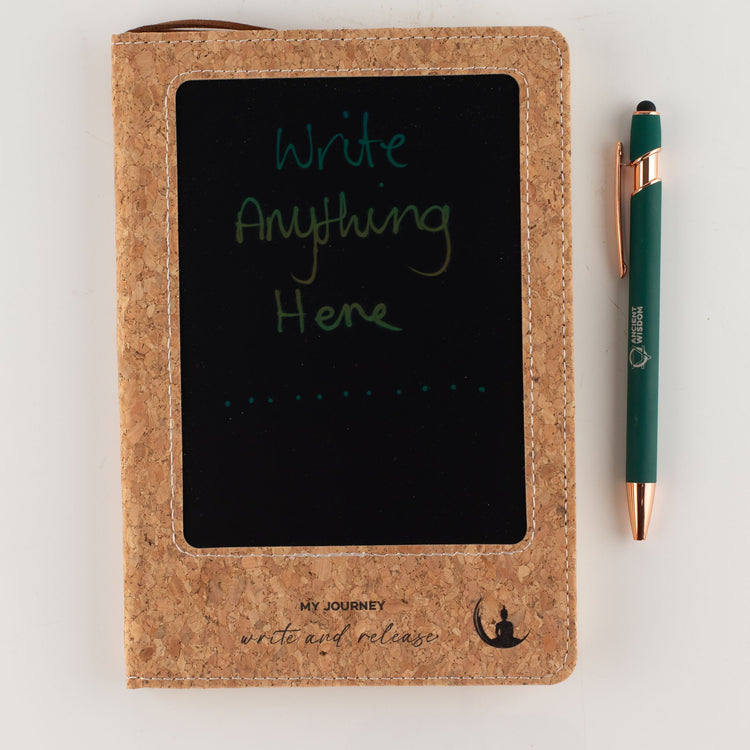 Cuaderno A5 con pantalla LCD borrable – Efecto corcho, 80 hojas