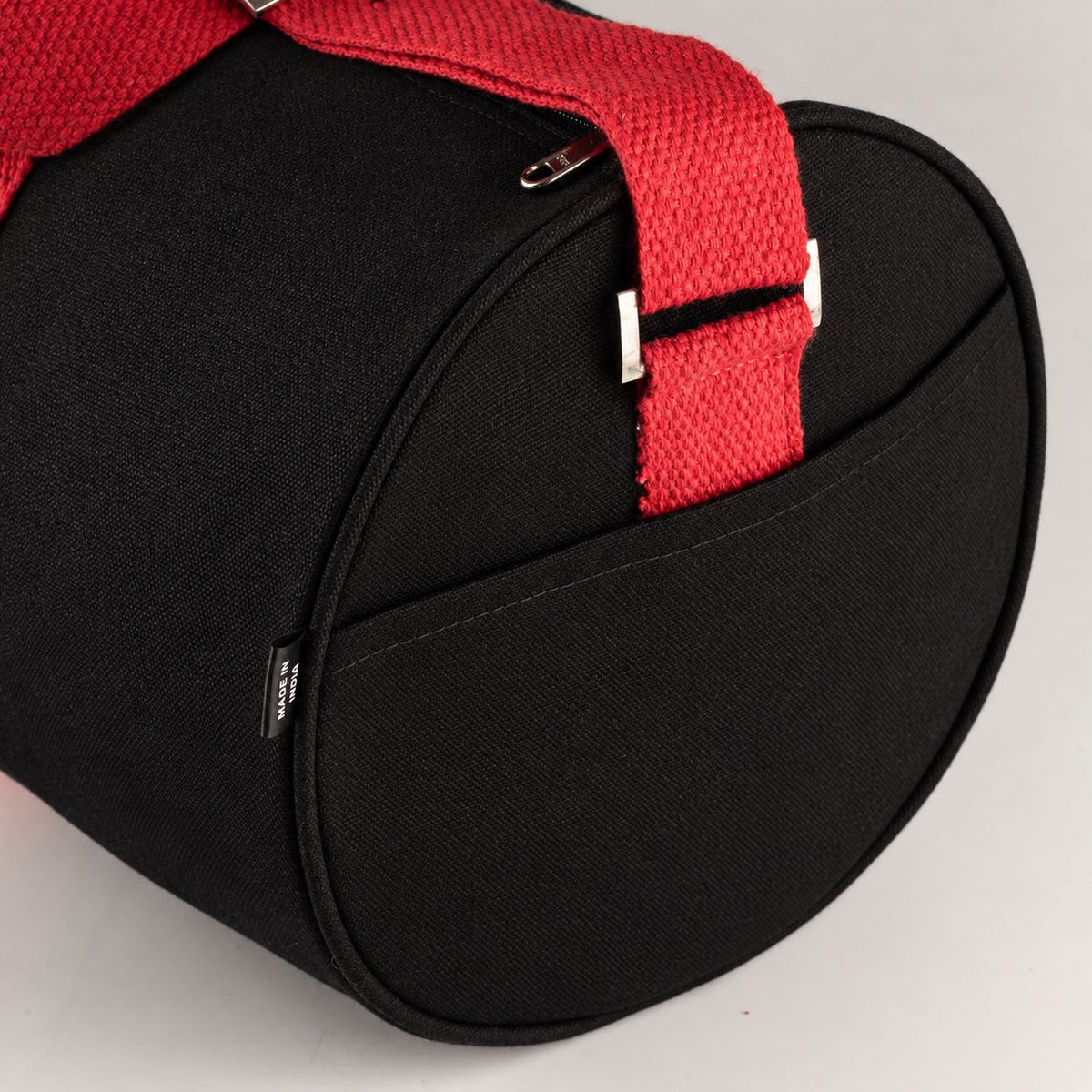 Bolsa de deporte de algodón canvas - Negra con asas rosa cereza