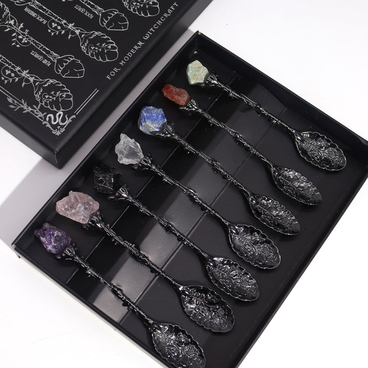 Juego de 7 cucharas de bruja con piedras preciosas