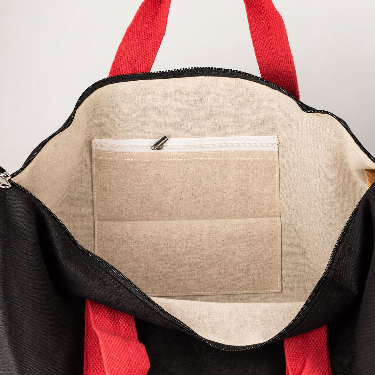 Bolsa de deporte de algodón canvas - Negra con asas rosa cereza