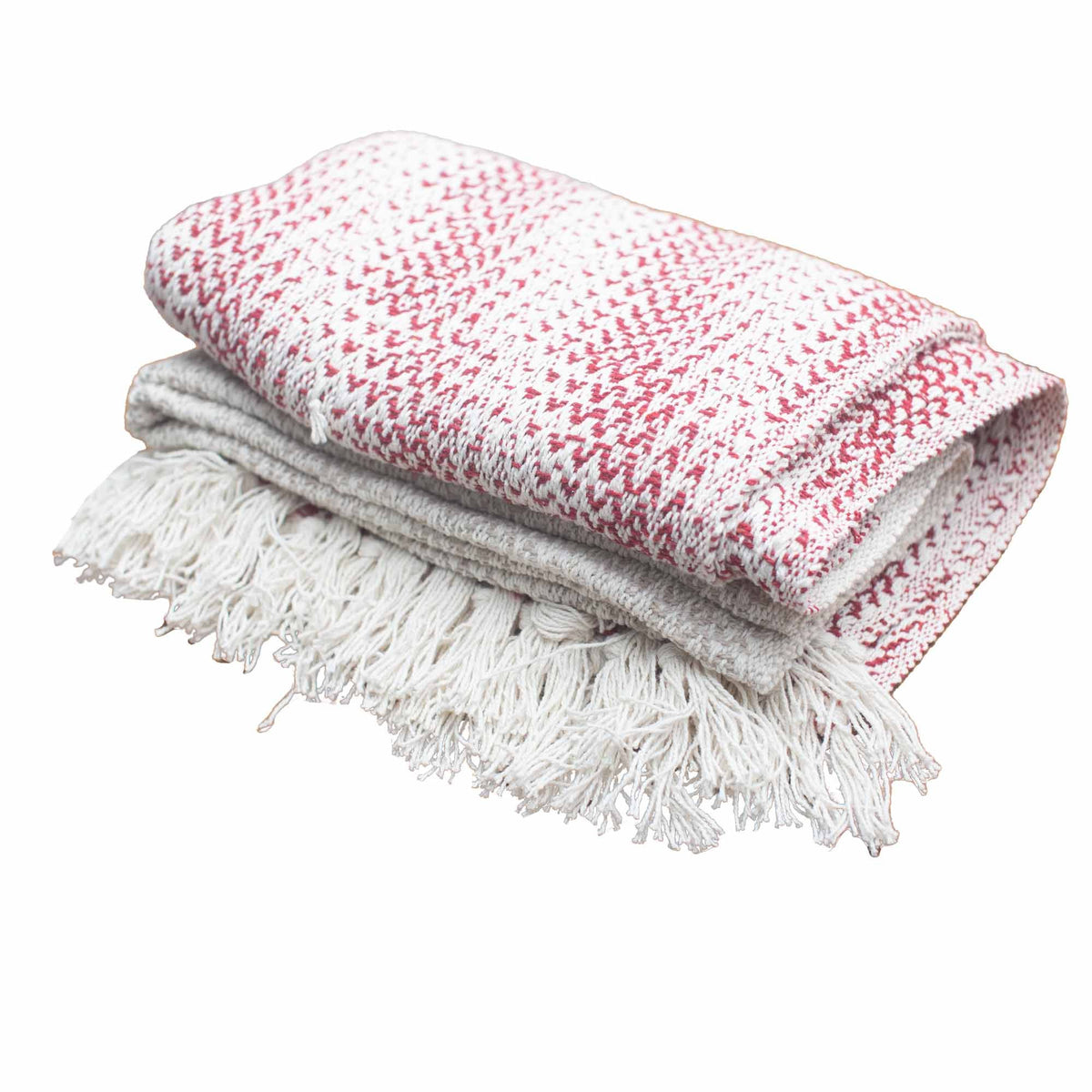 Manta boho de algodón Ruby bicolor – 125 × 150 cm