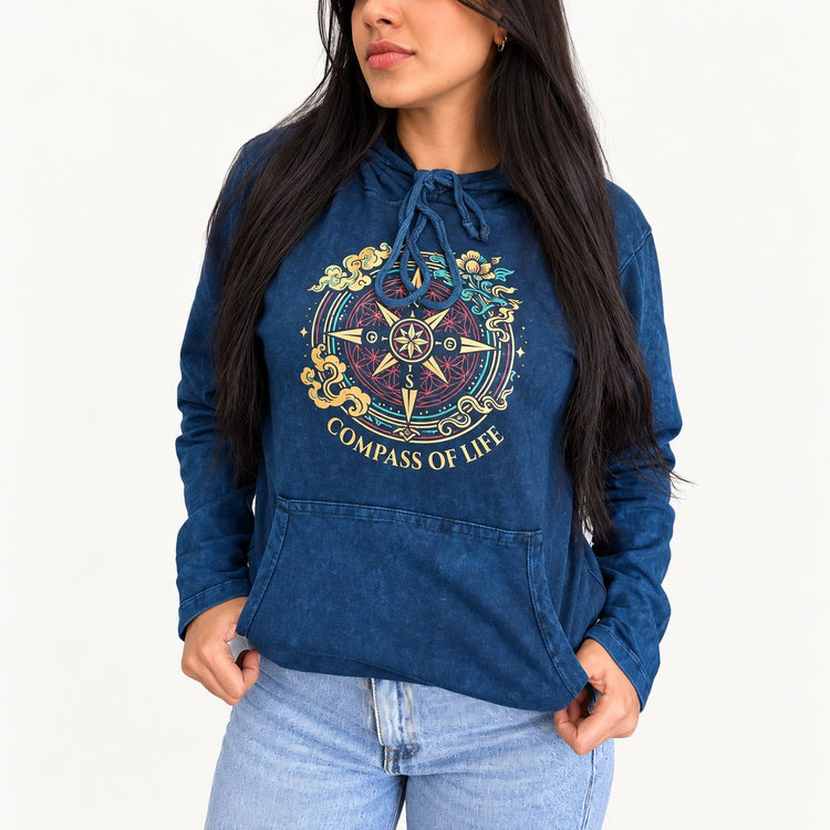 Sudadera con capucha azul Brújula de la vida – Talla XL