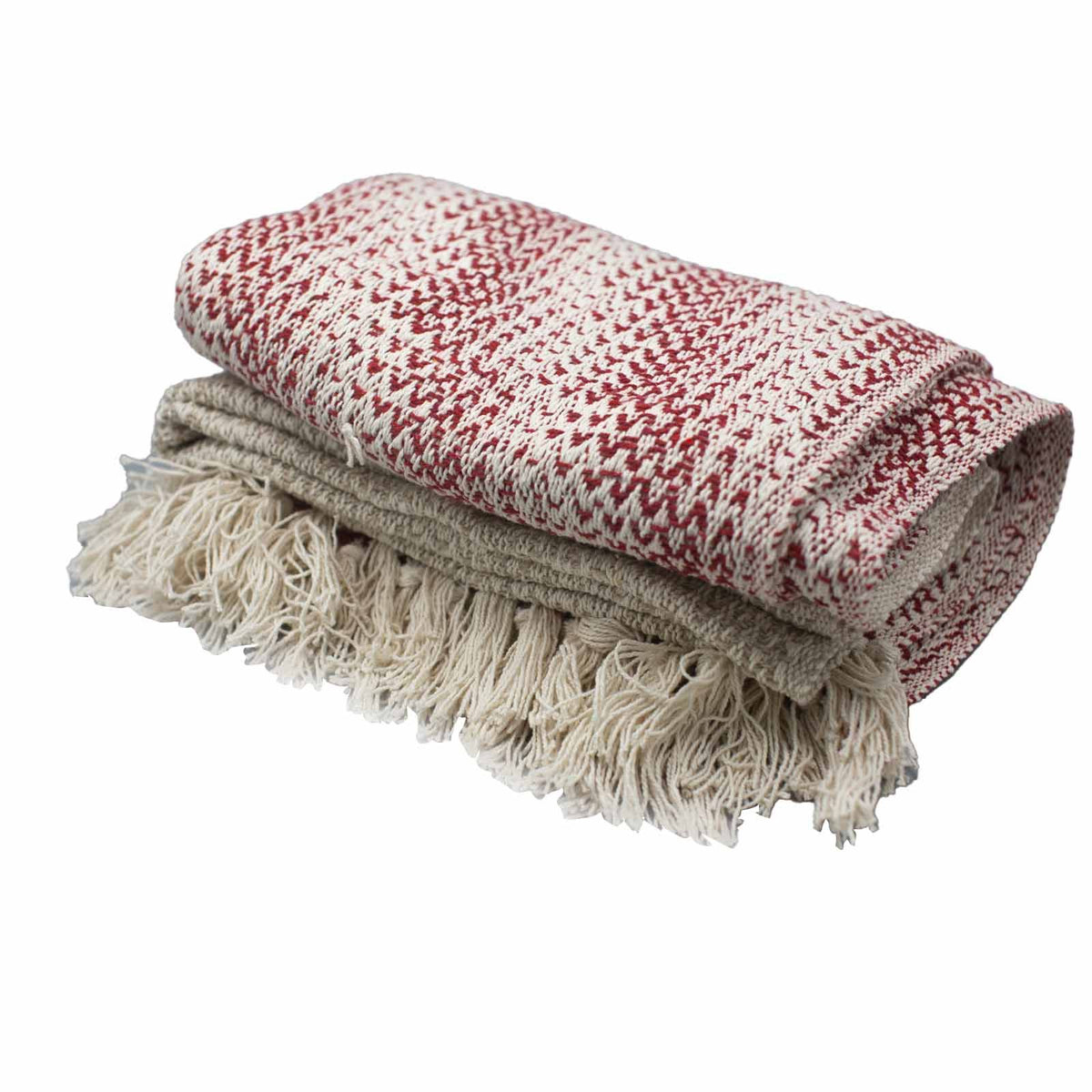 Manta boho de algodón Ruby bicolor – 125 × 150 cm