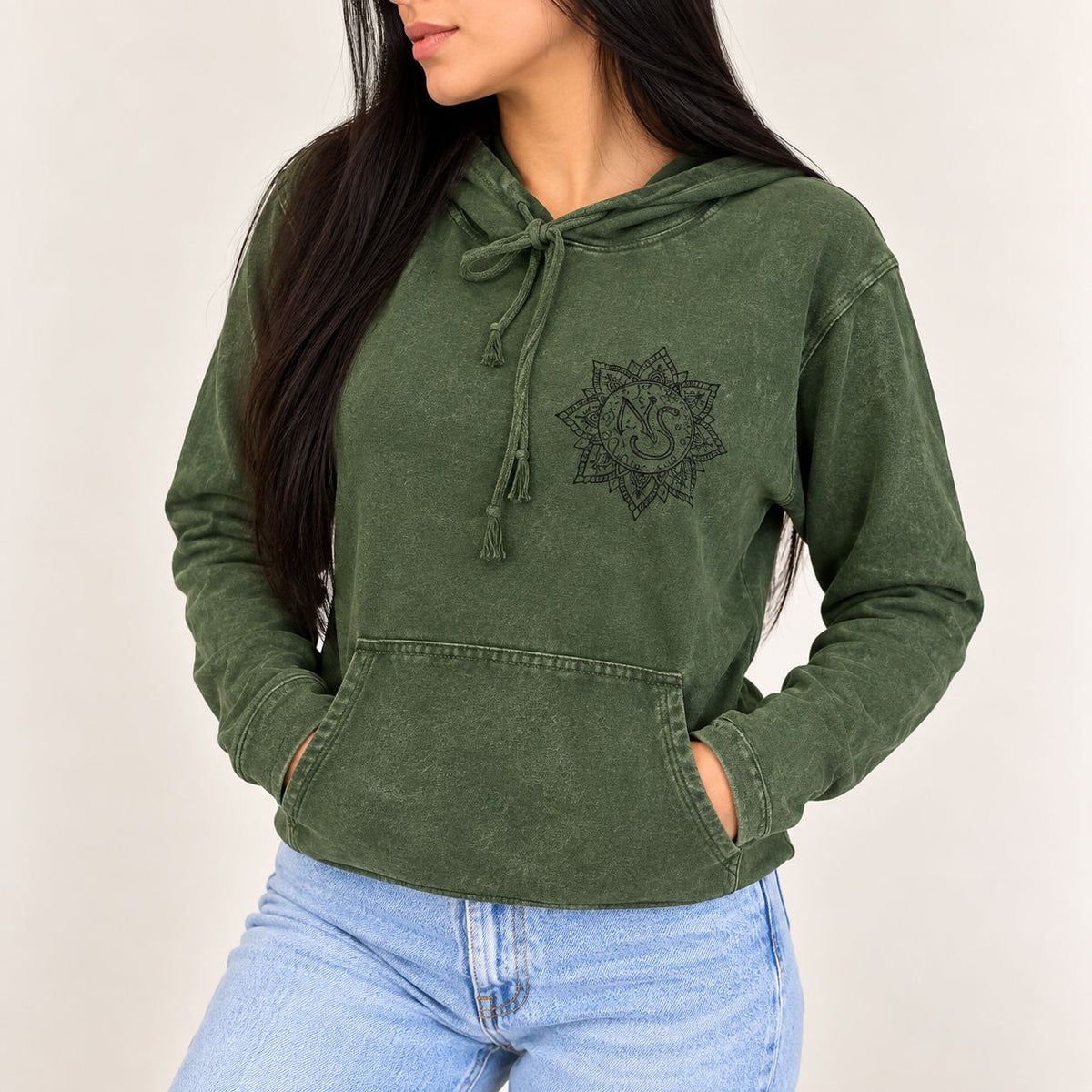Sudadera con capucha verde azulado vintage – Talla M