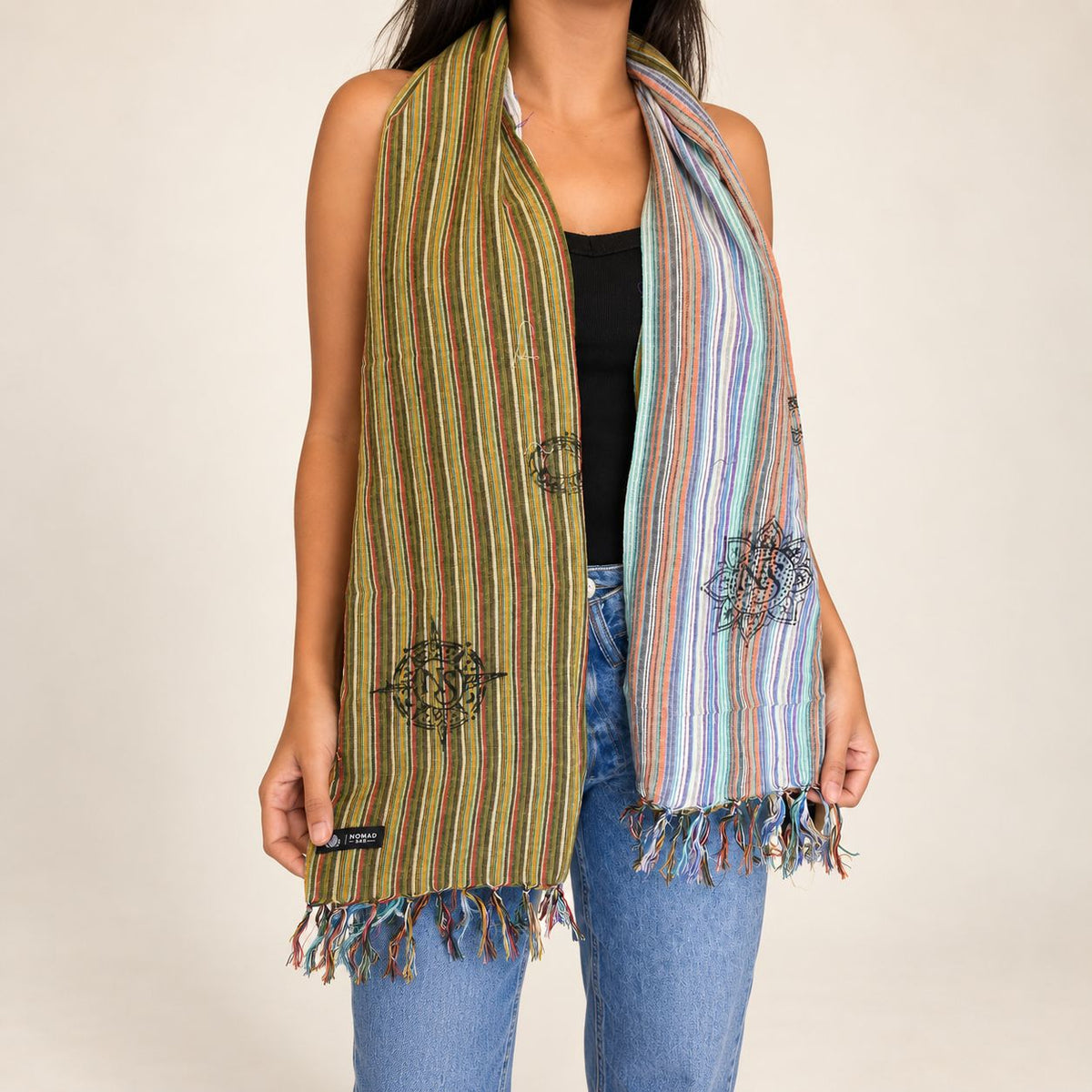 Pañuelo Nomad Sari 170 × 50 cm – Cielo se encuentra con la Tierra