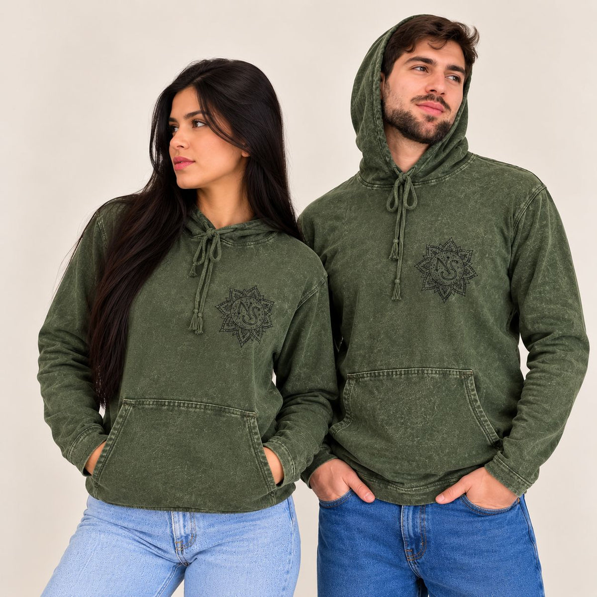 Sudadera con capucha verde azulado vintage – Talla L