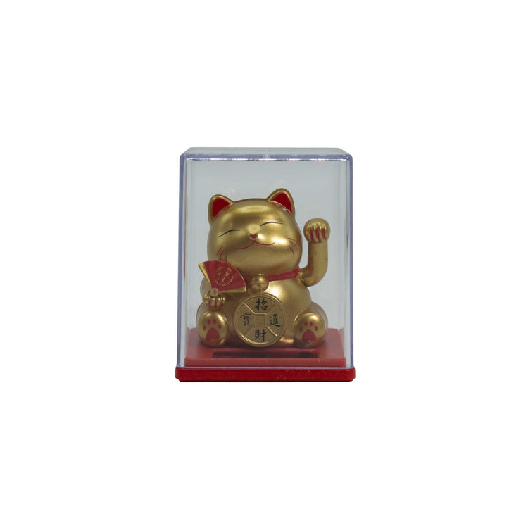 Mini Gato de la Suerte Solar Dorado en Caja