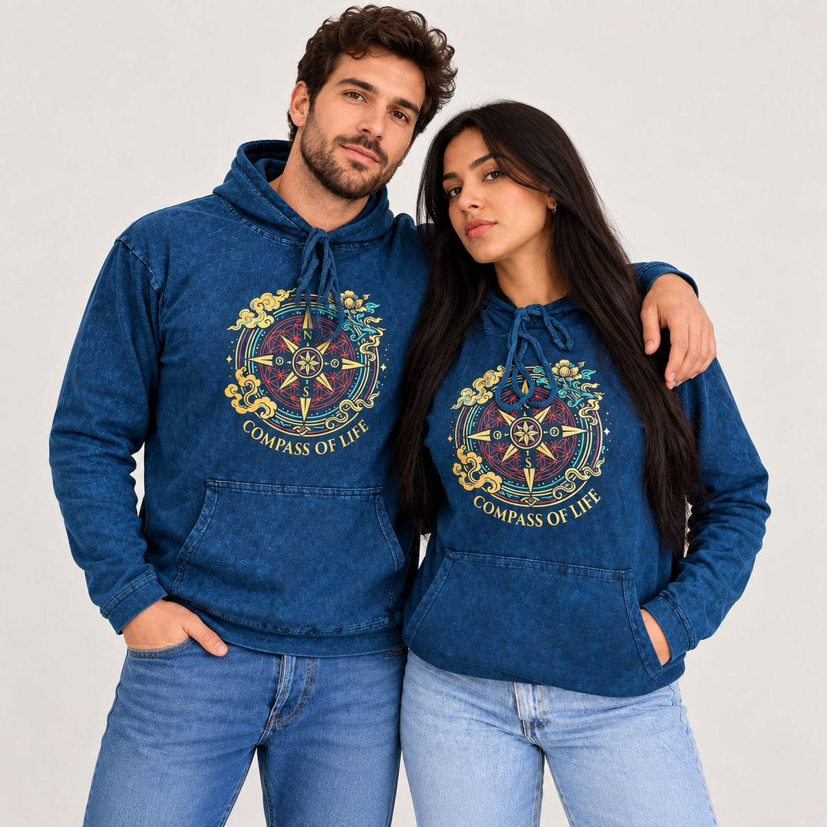 Sudadera con capucha azul Brújula de la vida – Talla M