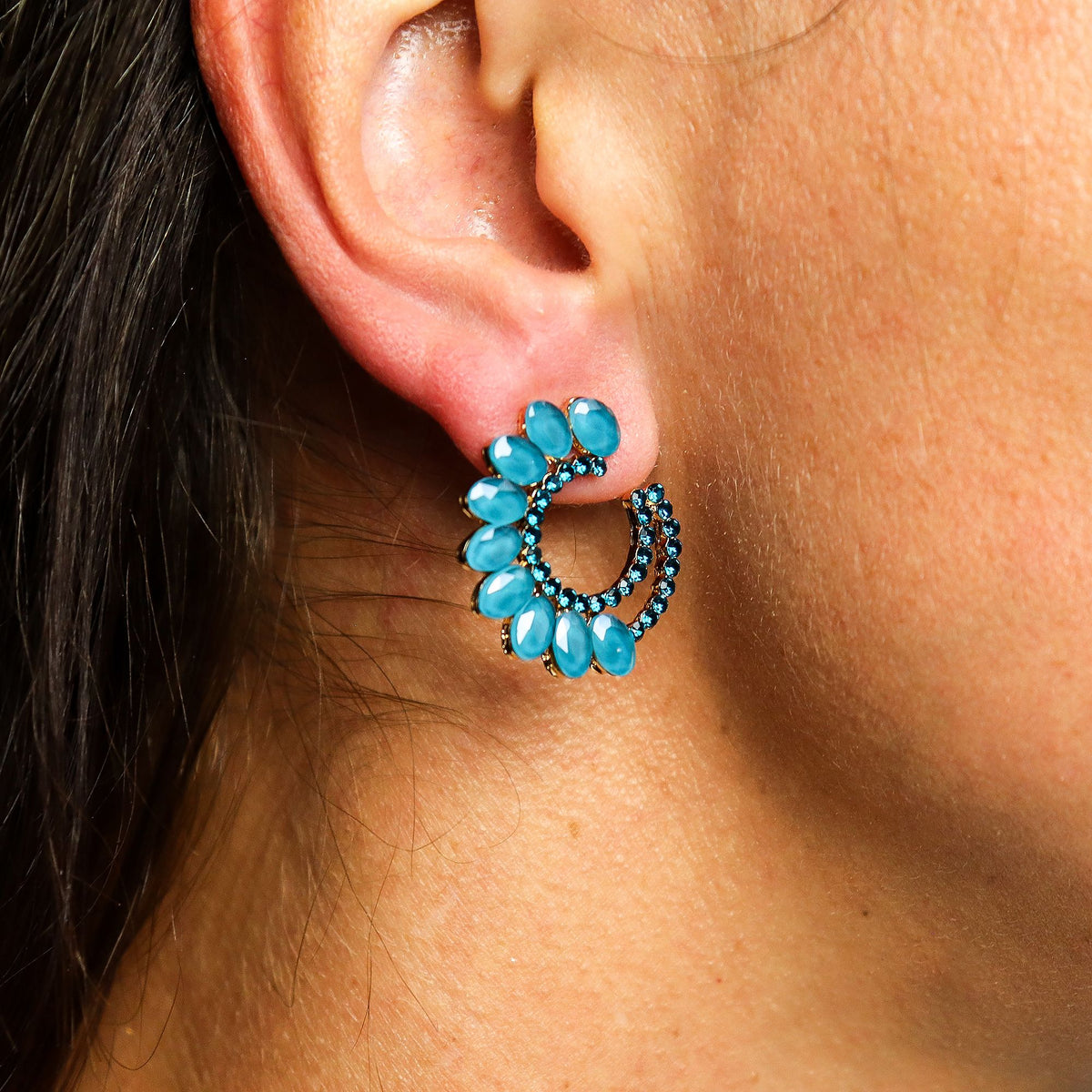 Pendientes de Aro de Estilo Vintage - Verde Turquesa