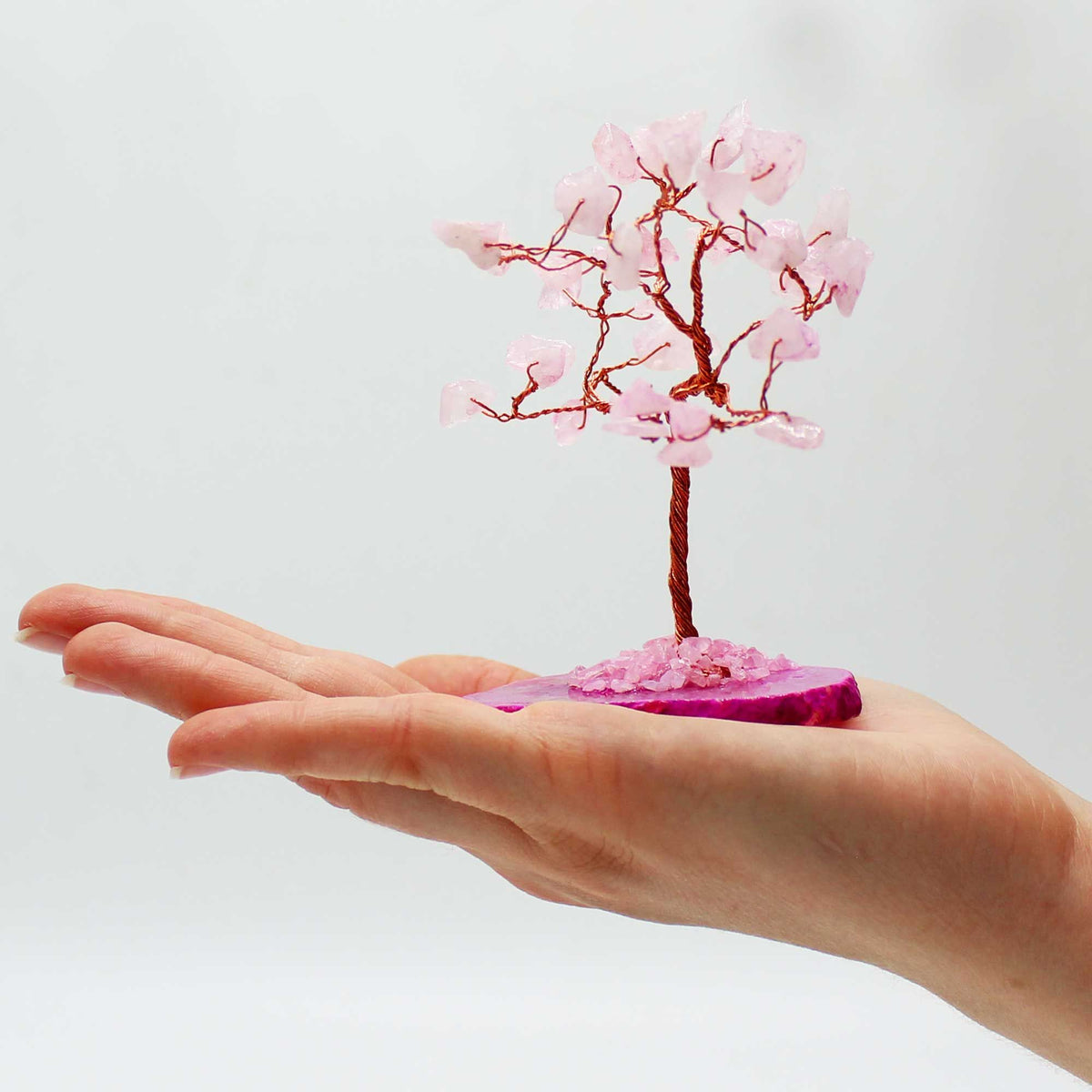 Árbol de Cuarzo Rosa sobre Ágata Rosa - 35 Piedras
