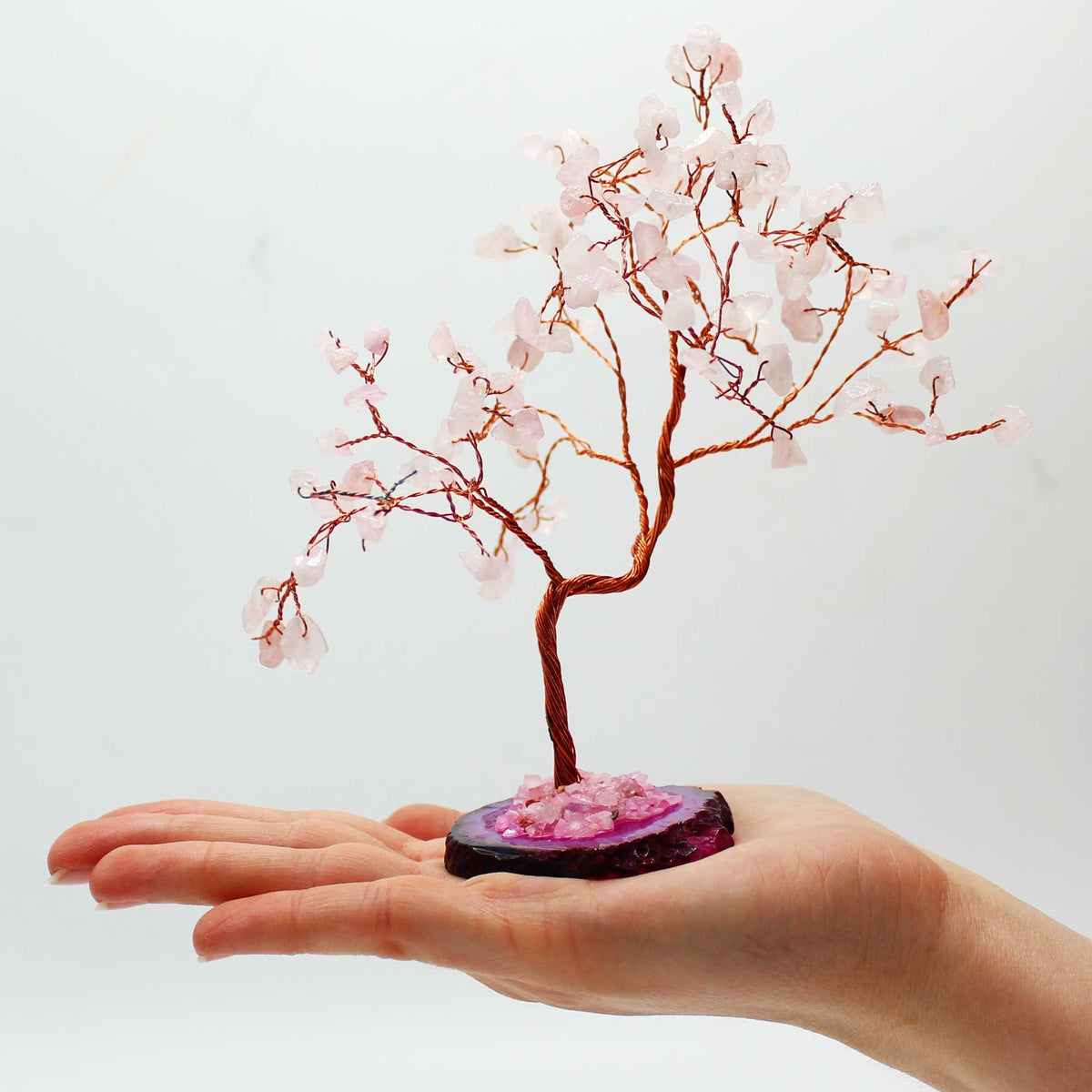 Árbol de Cuarzo Rosa Grande sobre Ágata Rosa - 100 Piedras