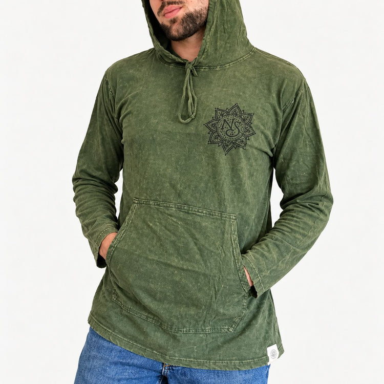 Sudadera con capucha verde azulado vintage – Talla L