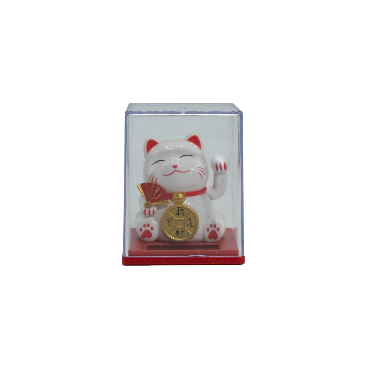 Mini Gato de la Suerte Solar Blanco en Caja