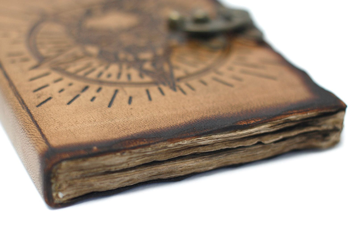 Cuaderno de Cuero Pentágono y Calavera Hojas quemadas
