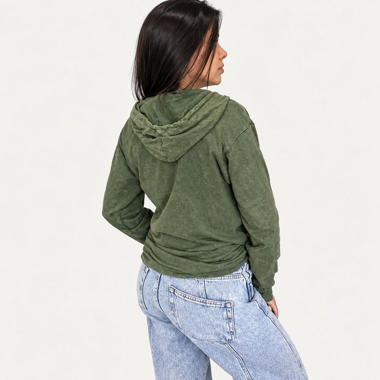 Sudadera con capucha verde azulado vintage – Talla L