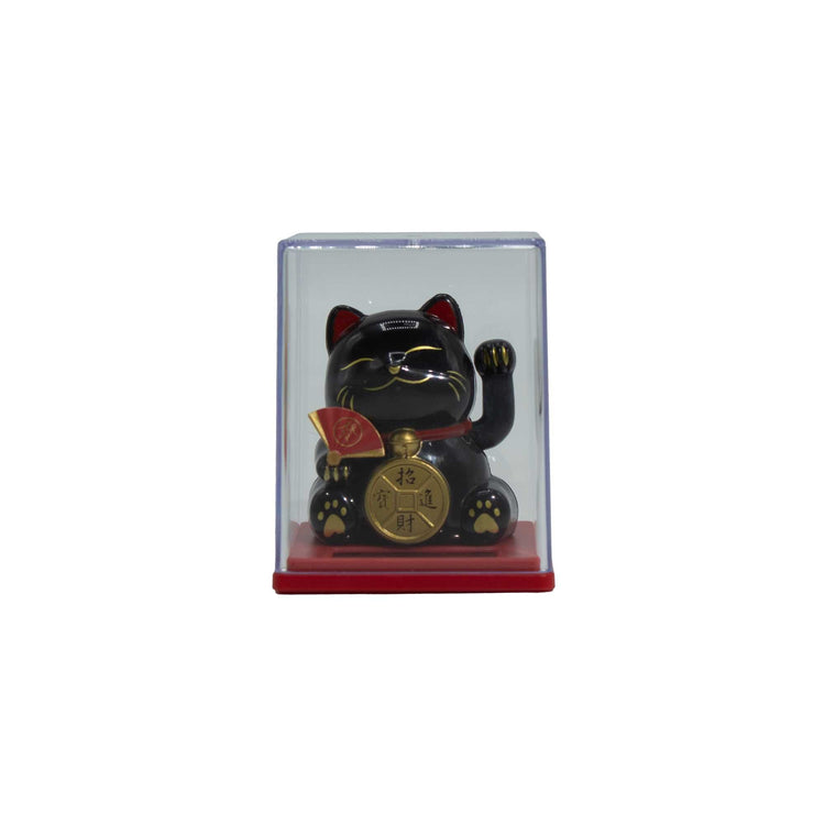 Mini Gato de la Suerte Solar Negro en Caja