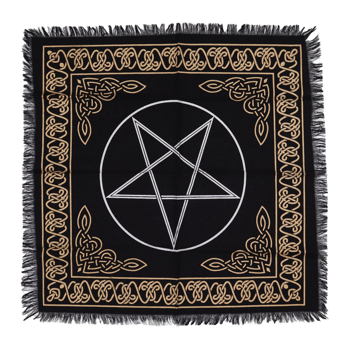 Mantel de altar esotérico con flecos y pentágono