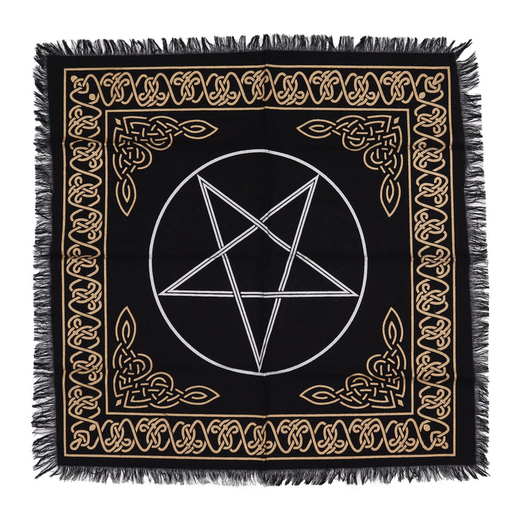 Mantel de altar esotérico con flecos y pentágono