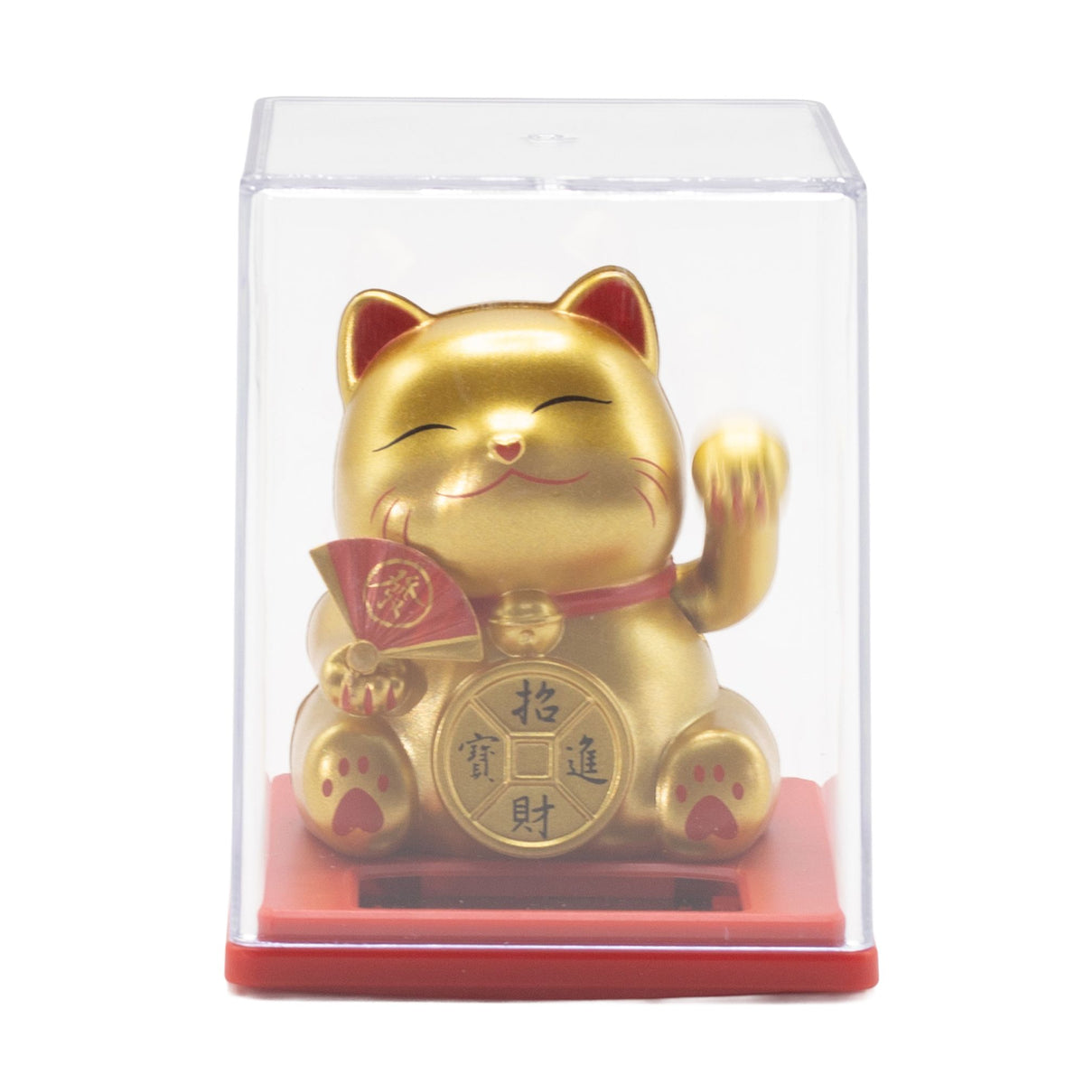 Mini Gato de la Suerte Solar Dorado en Caja