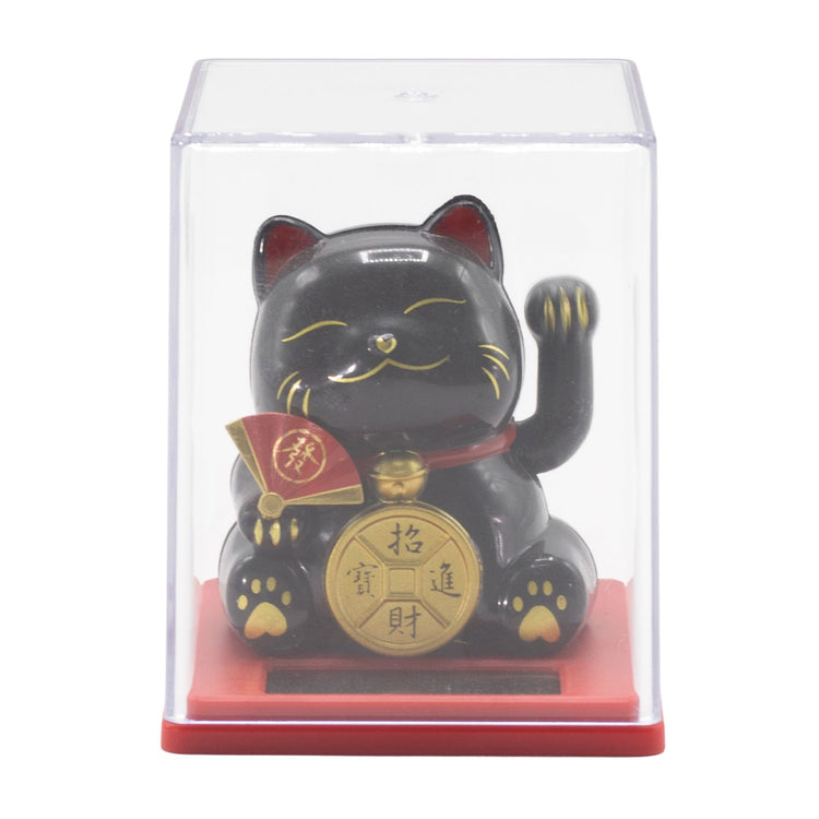 Mini Gato de la Suerte Solar Negro en Caja