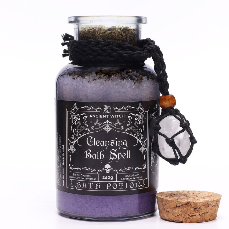 Antiguo hechizo de baño de bruja, poción y amuleto de cristal de roca - Purificación

