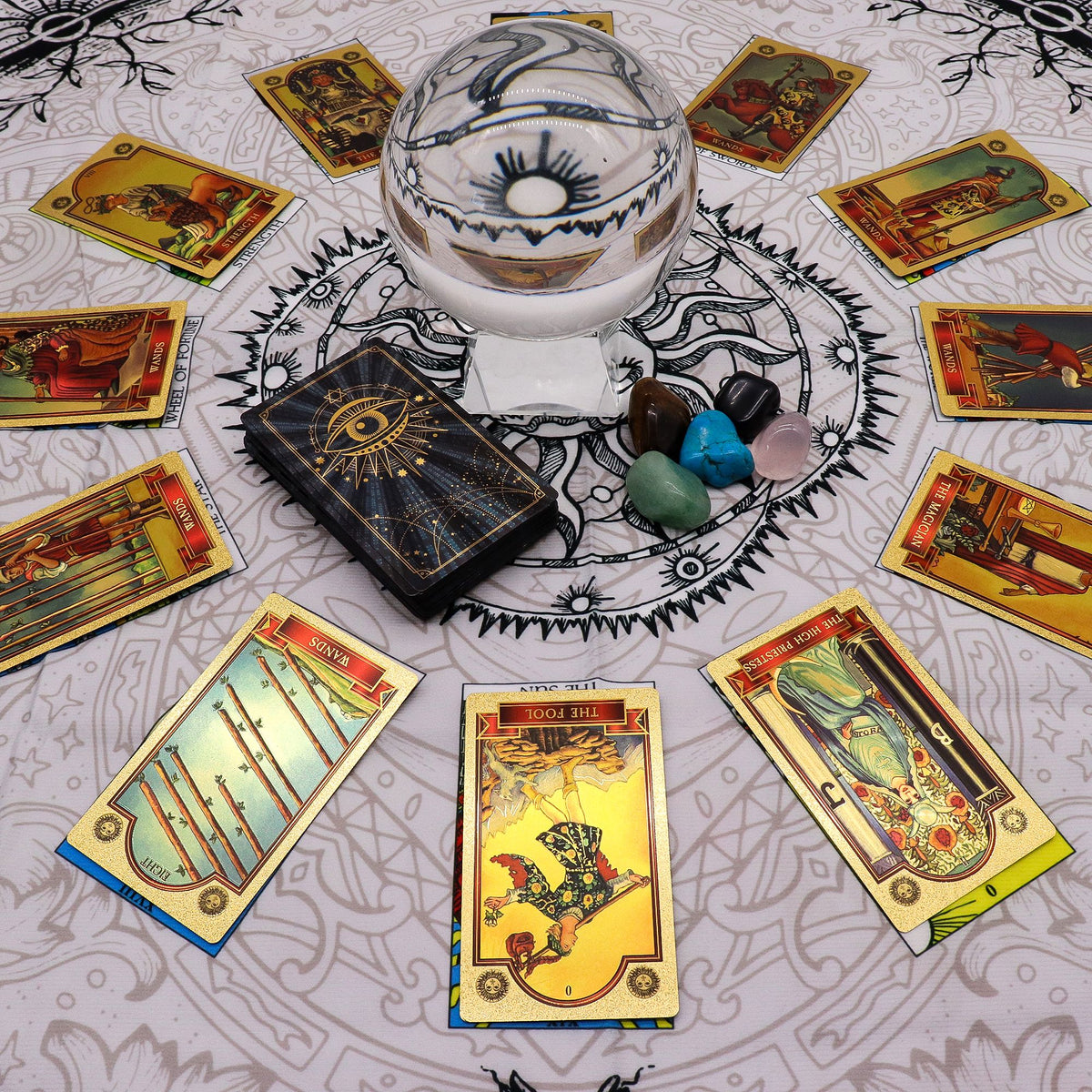 Paño para tarot Árbol de la Vida – 75 × 75 cm