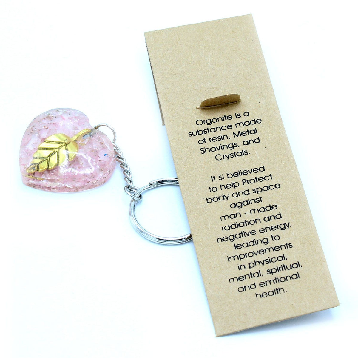 Llavero de Orgonita con Corazones de Cuarzo Rosa