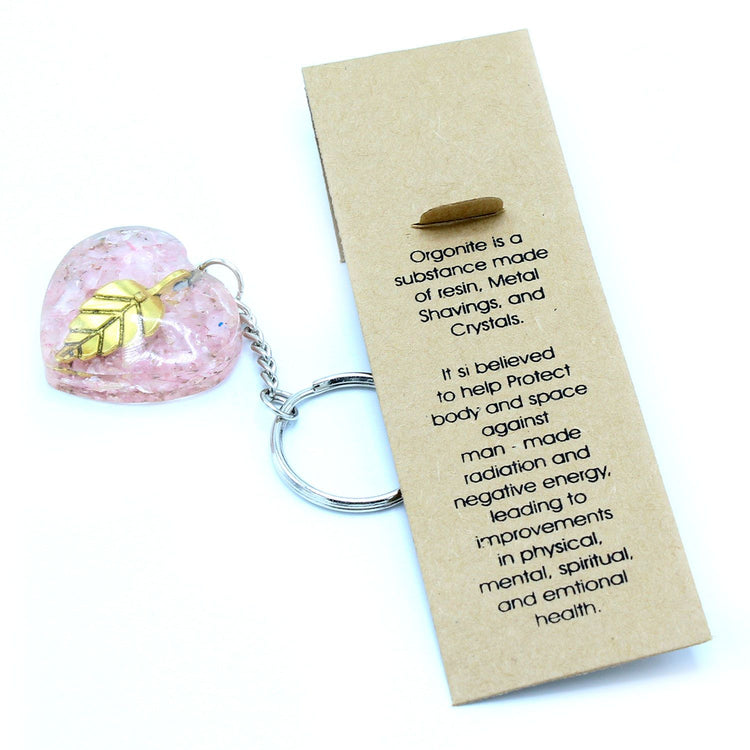 Llavero de Orgonita con Corazones de Cuarzo Rosa