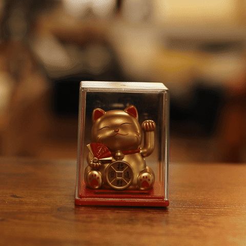 Mini Gato de la Suerte Solar Dorado en Caja