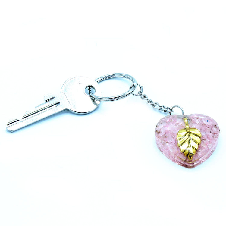 Llavero de Orgonita con Corazones de Cuarzo Rosa
