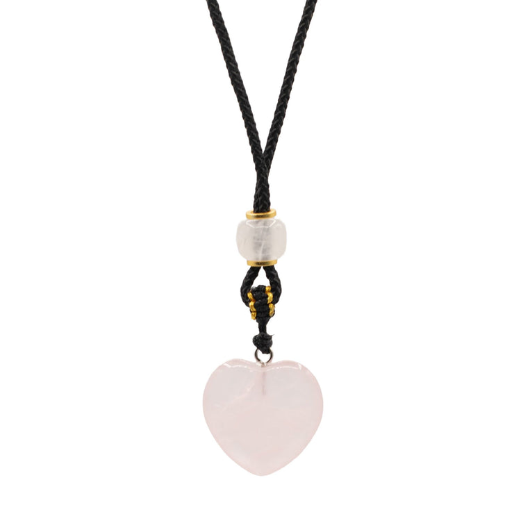 Collar con Corazón de Cuarzo Rosa y Cordón Ajustable
