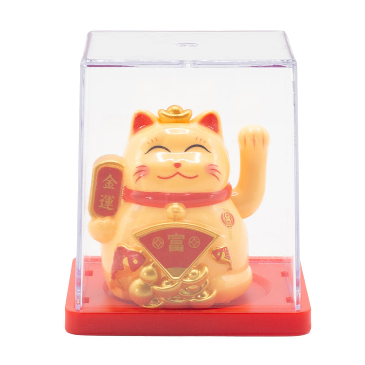 Mini Gato de la Suerte Solar Amarillo en Caja