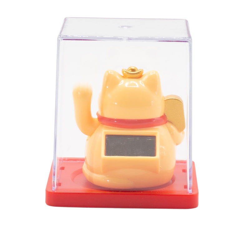Mini Gato de la Suerte Solar Amarillo en Caja
