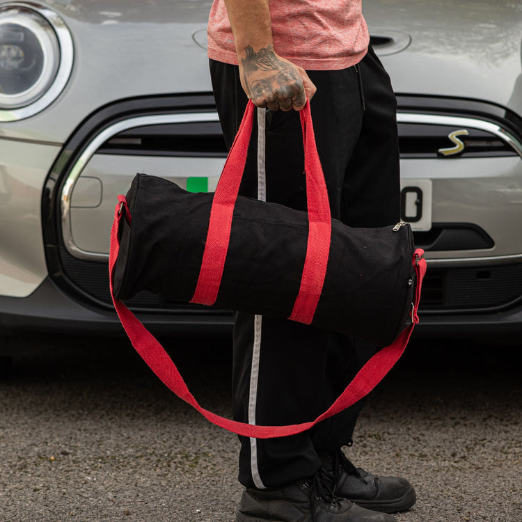 Bolsa de deporte de algodón canvas - Negra con asas rosa cereza