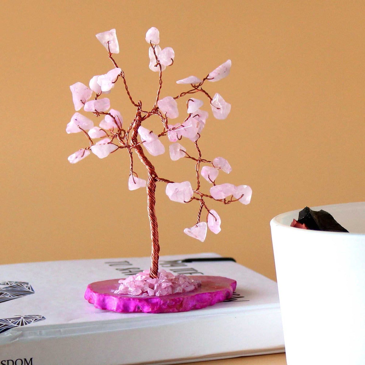 Árbol de Cuarzo Rosa sobre Ágata Rosa - 35 Piedras