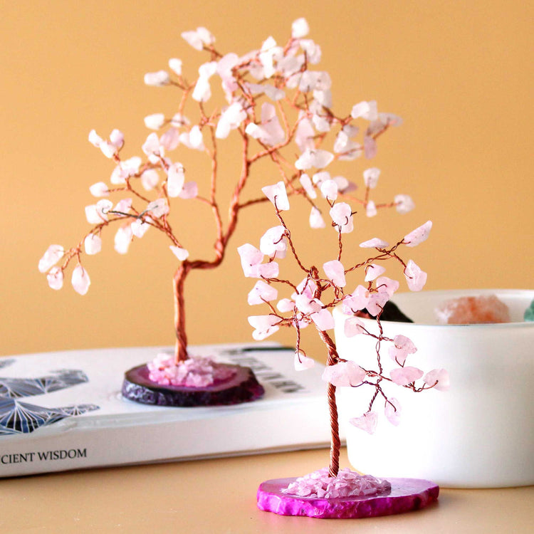 Árbol de Cuarzo Rosa sobre Ágata Rosa - 35 Piedras